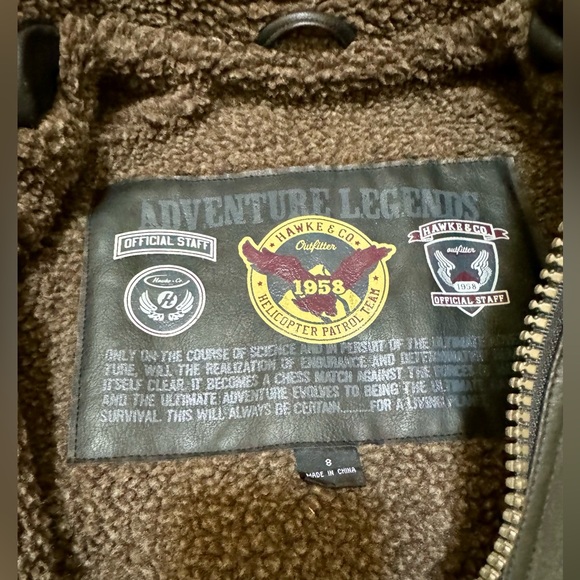 ADVENTURE LEGENDS Bomber Jacket Pilot style Boys SZ 8 Brown Rugged Faux Leather - Picture 8 of 15